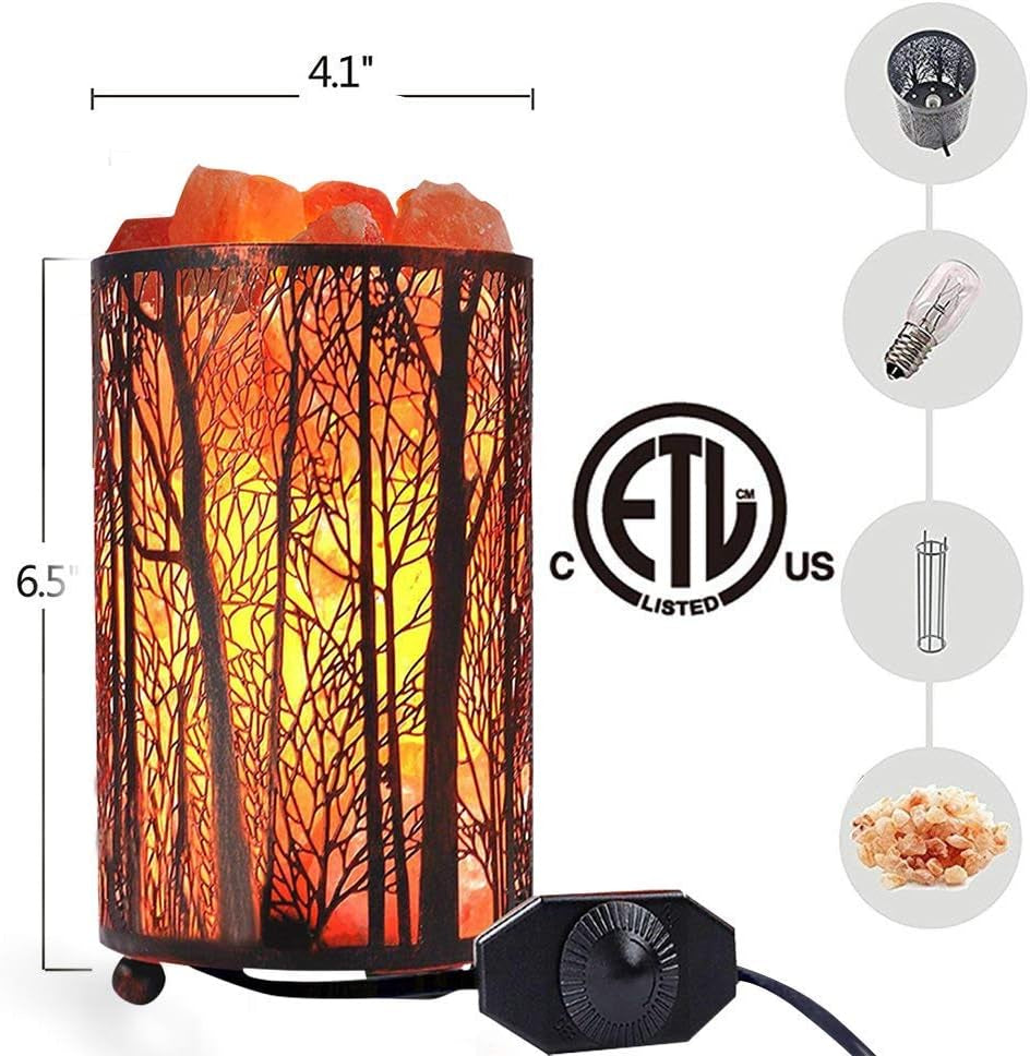 Salt Lamps, Natural Himalayan Salt Lamp, Forest Salt Lamp with Dimmer Switch, Salt Crystal Night Lights, Retro Metal Basket Decor Desk Lamp with Extra 25W Lamp Bulbs