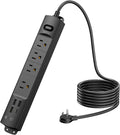 Power Strip Surge Protector Flat Plug, 4 AC Outlets & 4 USB Ports, 6Ft Long Extension Cord, 1440 Joules, Wall Mount for Workbench, Nightstand, Dresser, Home, Office, Desk, Black