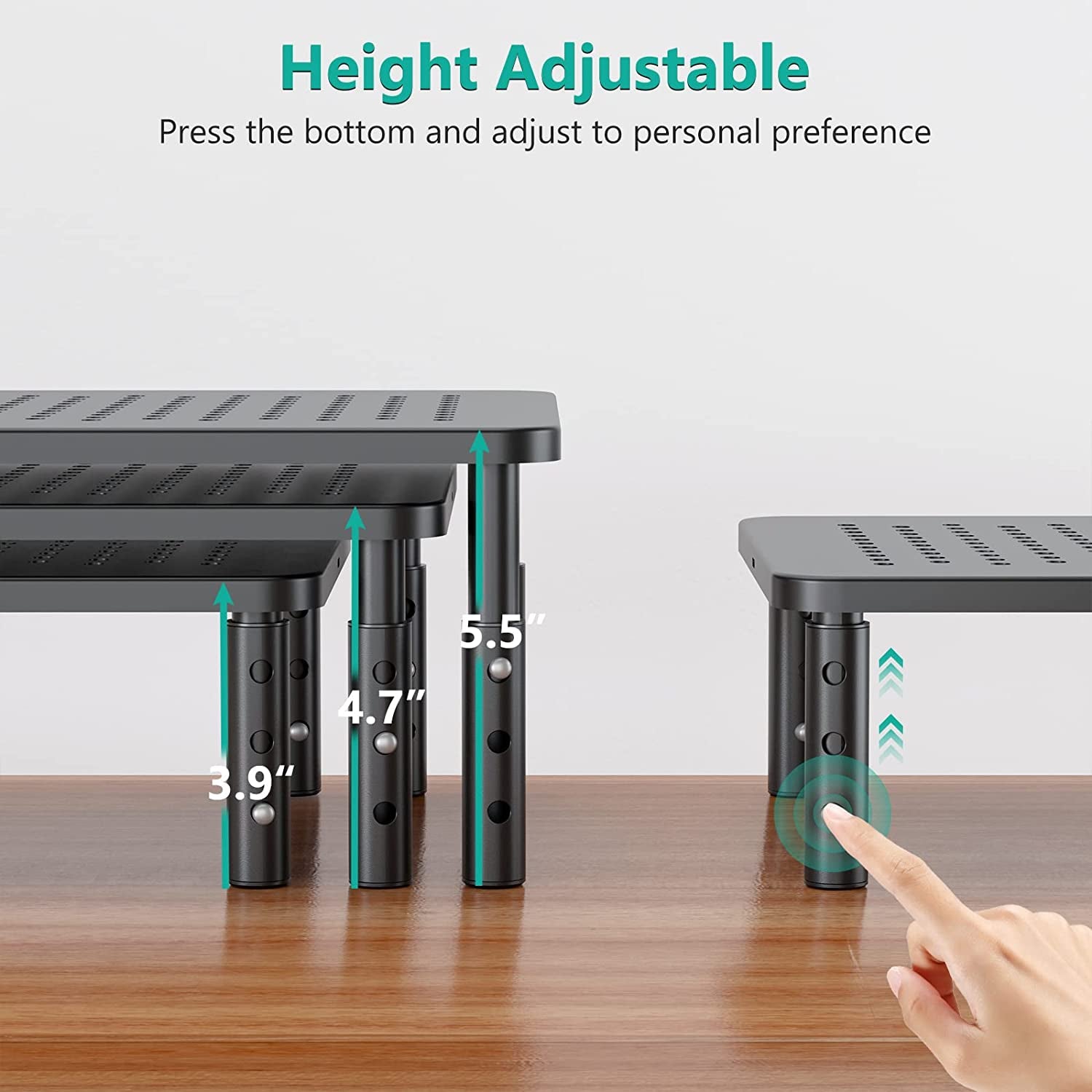 Monitor Risers for 2 Monitors, Computer Monitor Stand for 2 Monitors, Dual Monitor Riser, Laptop Riser for Desk, Adjustable underneath Storage for Office, Home, School(Stt003-2), 2 Pack,Black